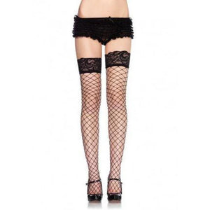 Lace Top Fence Net Thigh Highs - One Size - Black