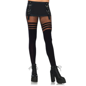 Opaque Faux Thigh High Pantyhose - One Size
