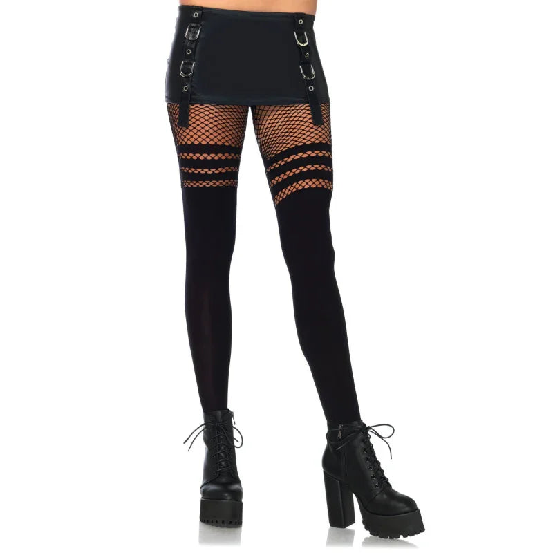 Opaque Faux Thigh High Pantyhose - One Size