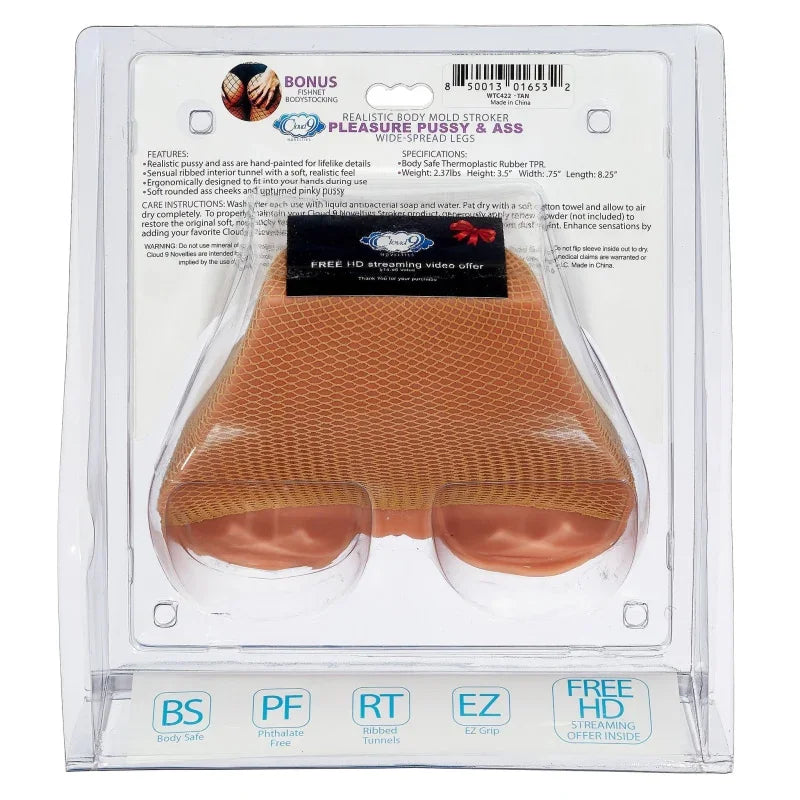 Realistic Body Mold Stroker - Pleasure Pussy and Ass - Wide-Spread Legs - Tan