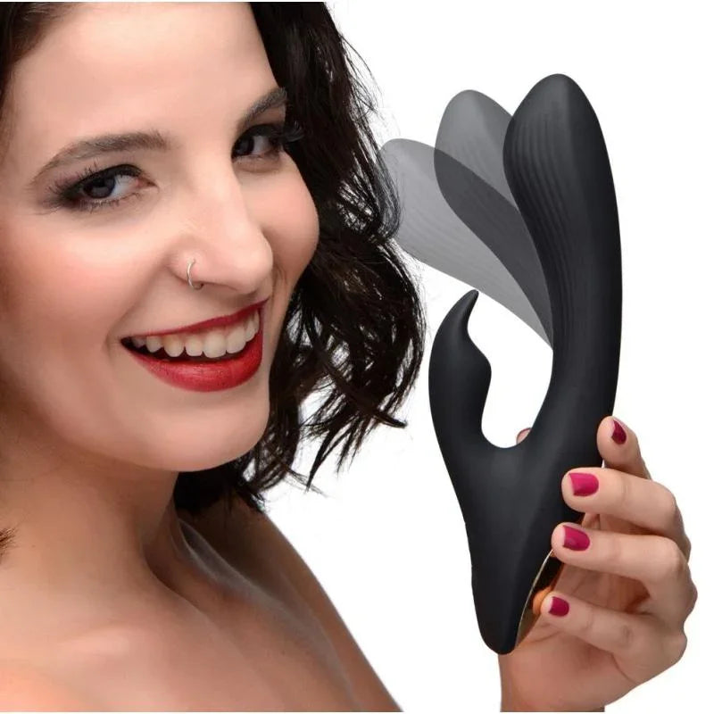 7x Bendable Silicone Rabbit Vibrator - Black