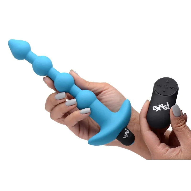 Bang - Vibrating Silicone Anal Beads and Remote Control - Blue