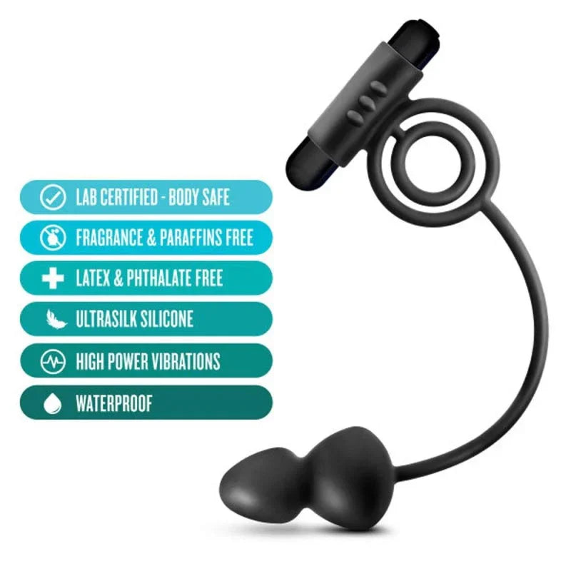 Anal Adventures - Platinum - Silicone Anal Ball With Vibrating C-Ring - Black
