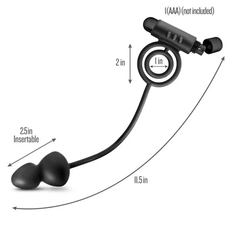 Anal Adventures - Platinum - Silicone Anal Ball With Vibrating C-Ring - Black