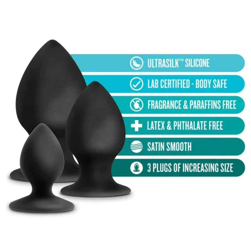 Anal Adventures - Platinum - Silicone Anal Stout Plug Kit - Black