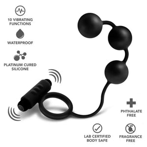 Anal Adventures - Platinum - Silicone Anal Ball With Vibrating C-Ring - Black