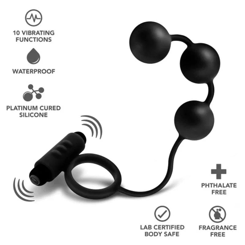 Anal Adventures - Platinum - Silicone Anal Ball With Vibrating C-Ring - Black