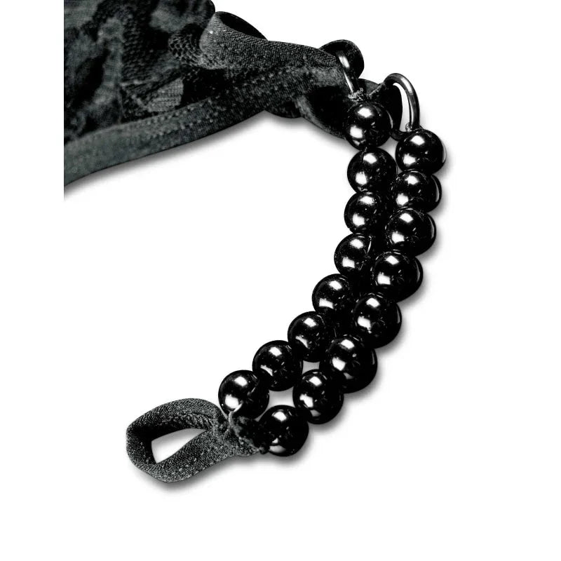 Hookup Panties Crotchless Pleasure Pearls - Black - Small - Large