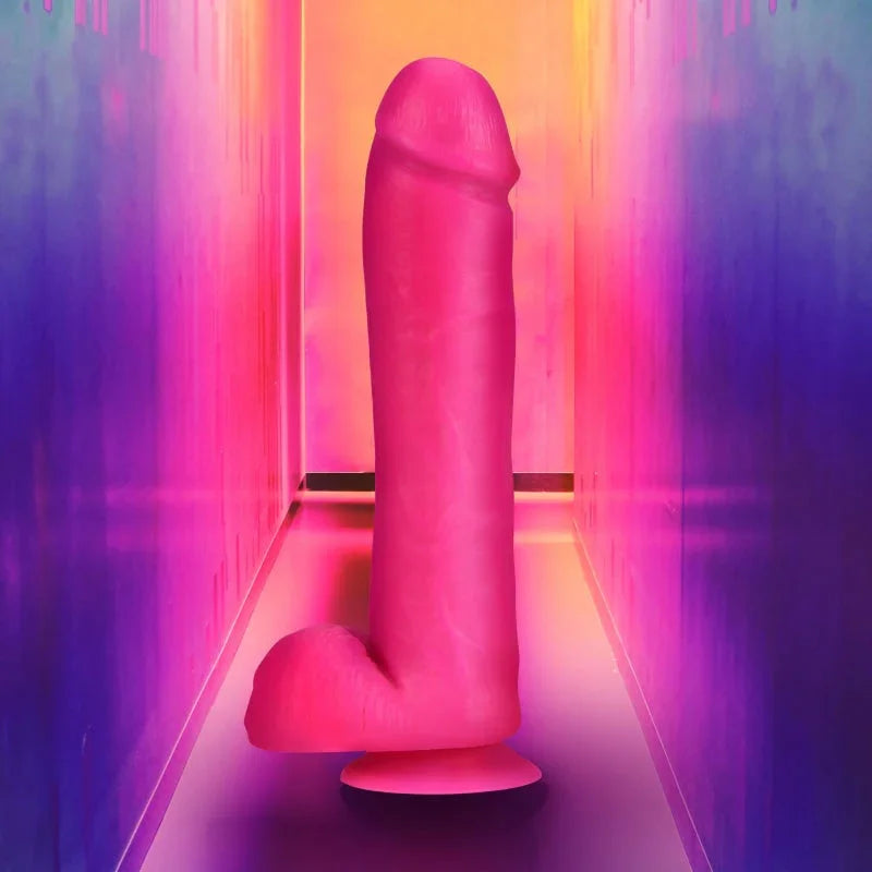 Neo Elite - 11 Inch Silicone Dual Density Cock With Balls - Neon Pink