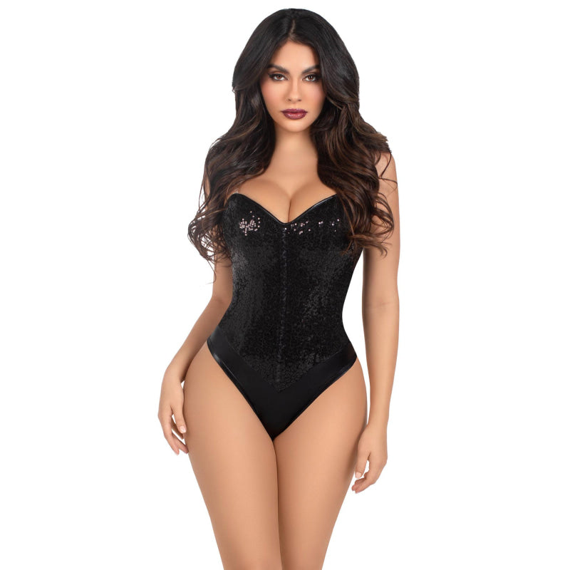 2 Pc Sequin Bodysuit - Large - Black