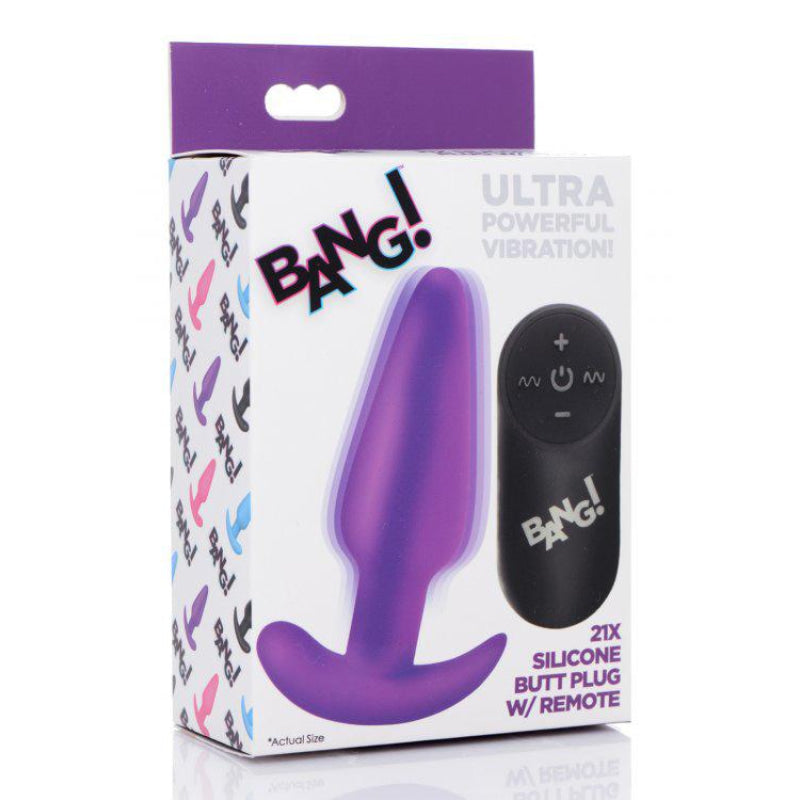 21x Silicone Butt Plug With Remote - Purple