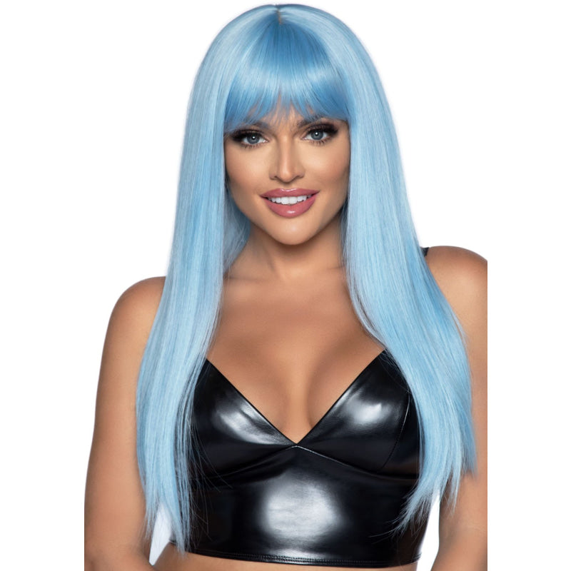 24 Inch Long Straight Bang Wig Blue