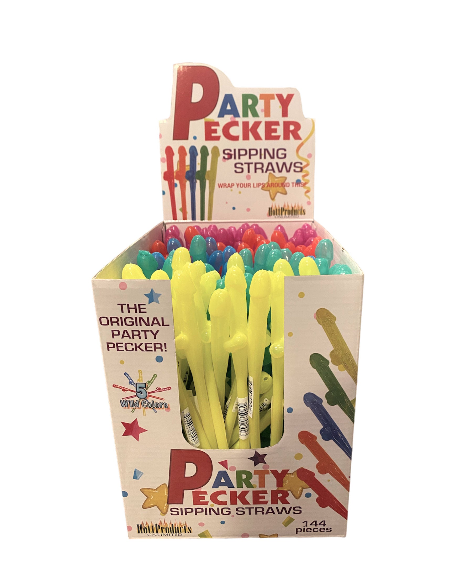 Party Pecker Sipping Straws 5 Assorted Colors 144 Pcs Display