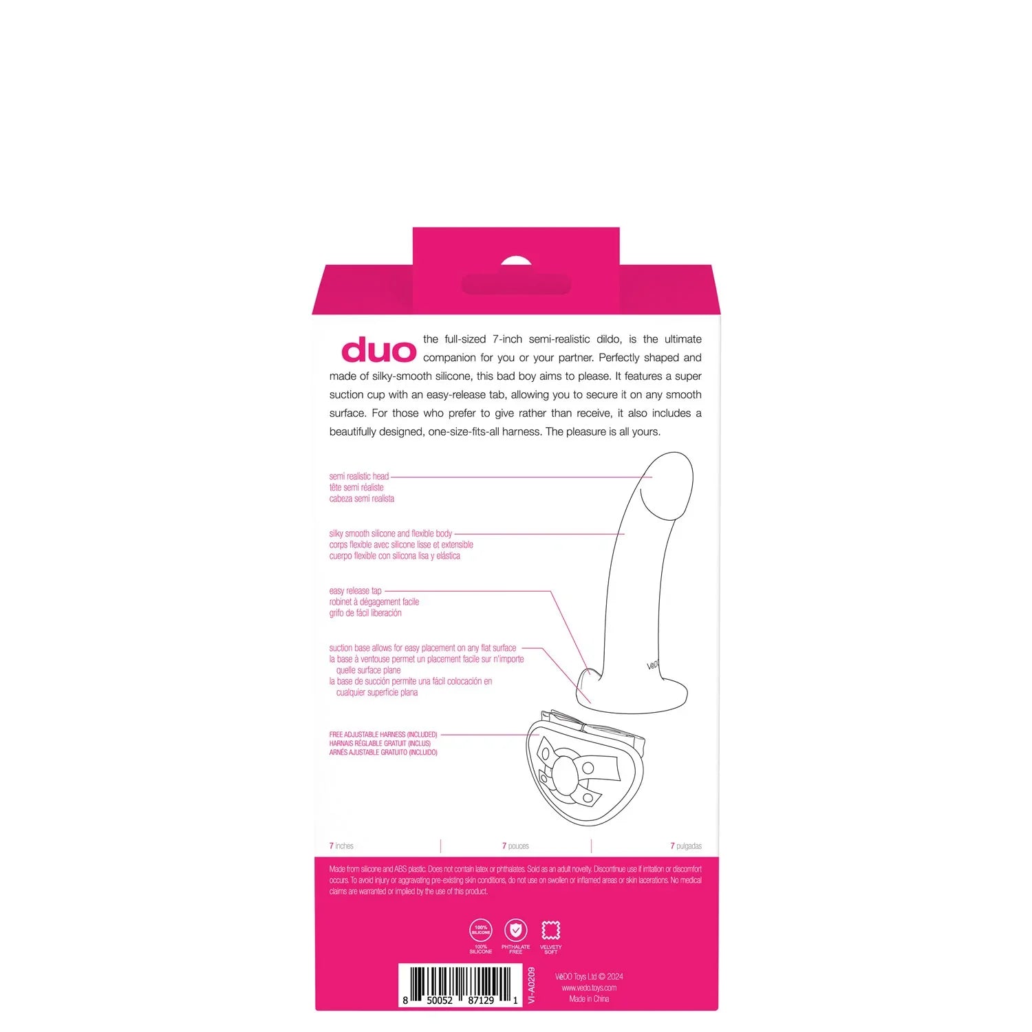 Duo Semi-Realistic Dildo With Harness - Pink/purple