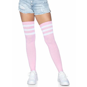 3 Stripes Athletic Ribbed Thigh Highs - One Size - - One Size - Light Pink - MyPleasure