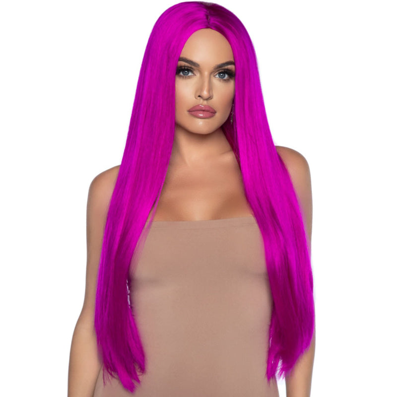 33 Inch Long Straight Center Part Wig Raspberry