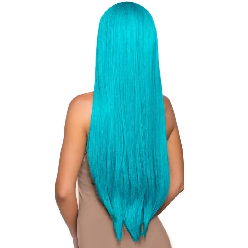 33 Inch Long Straight Center Part Wig Turquoise - MyPleasure