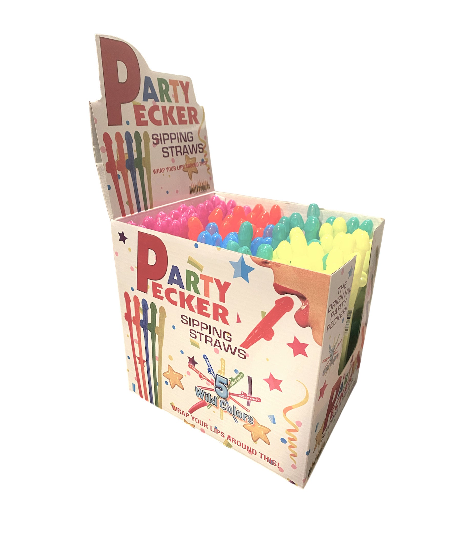 Party Pecker Sipping Straws 5 Assorted Colors 144 Pcs Display