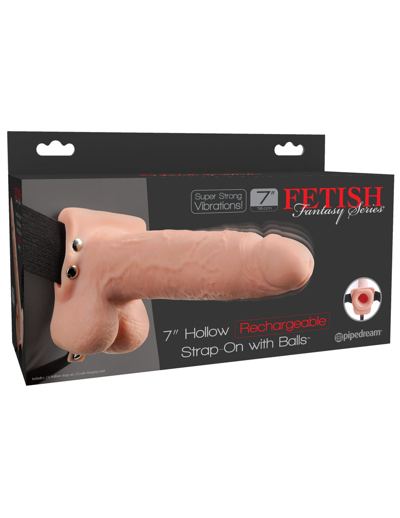 Fetish Fantasy Series 7" Hollow Rechargeable Strap-on With Balls - Flesh