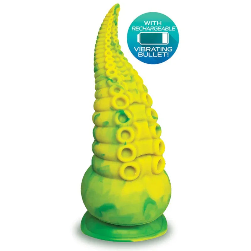 Alien Nation Octopod Silicone Rechargeable Vibrating Creature Dildo - Yellow and Green