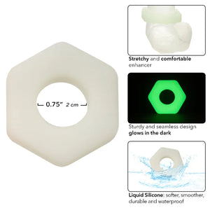 Alpha Glow-in-the-Dark Liquid Silicone Prolong Sexagon Ring - White - MyPleasure