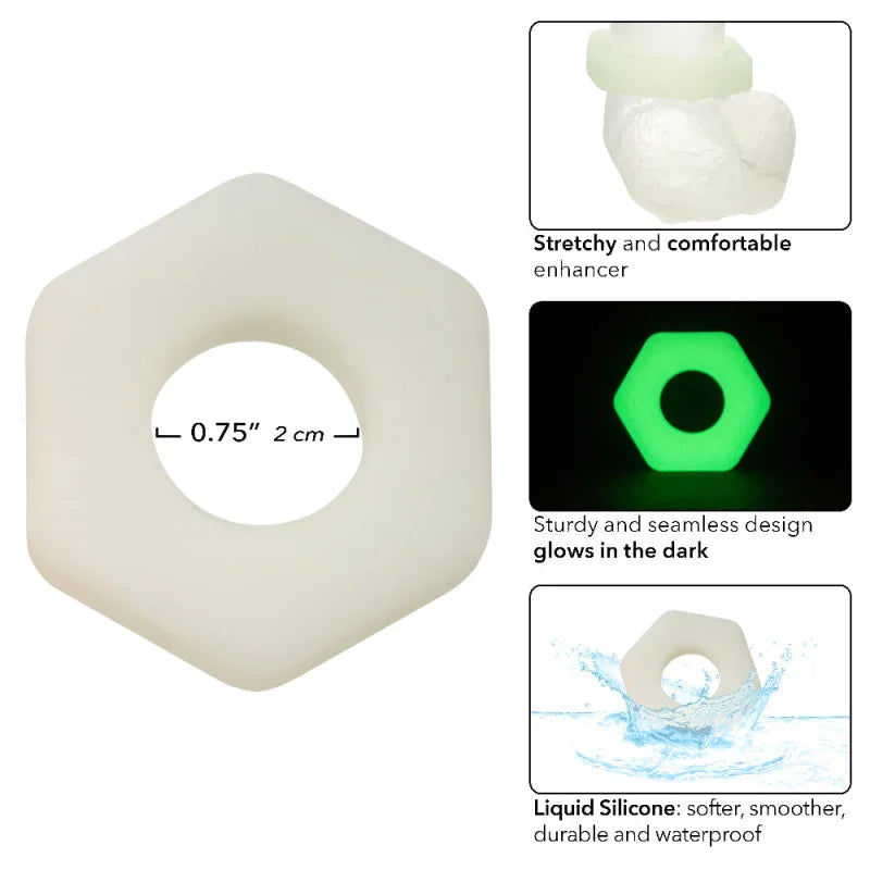 Alpha Glow-in-the-Dark Liquid Silicone Prolong Sexagon Ring - White - MyPleasure