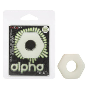 Alpha Glow-in-the-Dark Liquid Silicone Prolong Sexagon Ring - White - MyPleasure