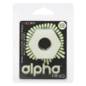 Alpha Glow-in-the-Dark Liquid Silicone Prolong Sexagon Ring - White - MyPleasure