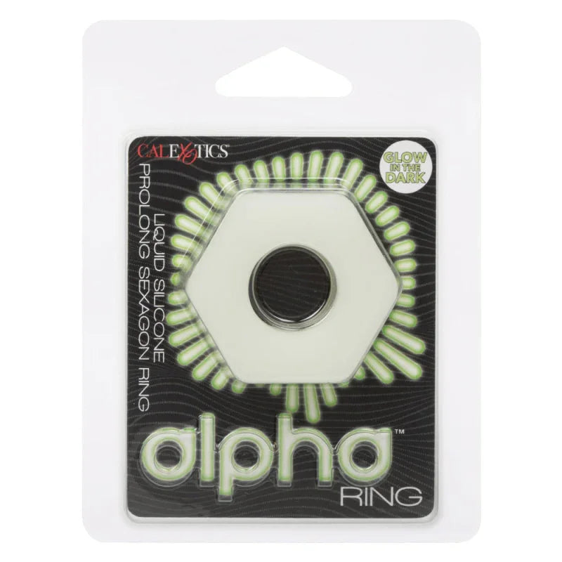 Alpha Glow-in-the-Dark Liquid Silicone Prolong Sexagon Ring - White - MyPleasure