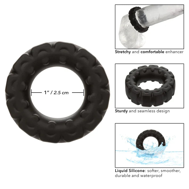 Alpha Liquid Silicone Prolong Tread Ring - Black - MyPleasure