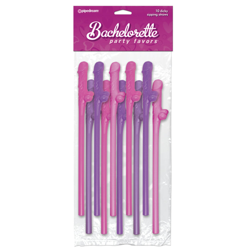 Bachelorette Party Favors 10 Dicky Sipping Straws - Pink & Purple