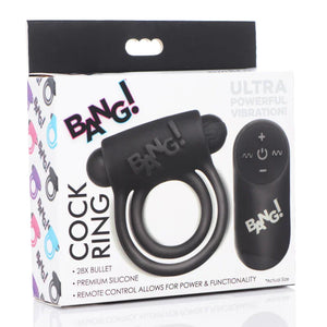 Bang - Silicone Cock Ring and Bullet With Remote Control - Black
