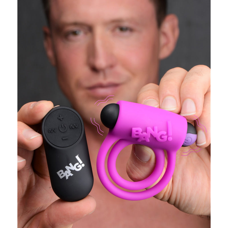 Bang - Silicone Cock Ring and Bullet With Remote Control - Purple