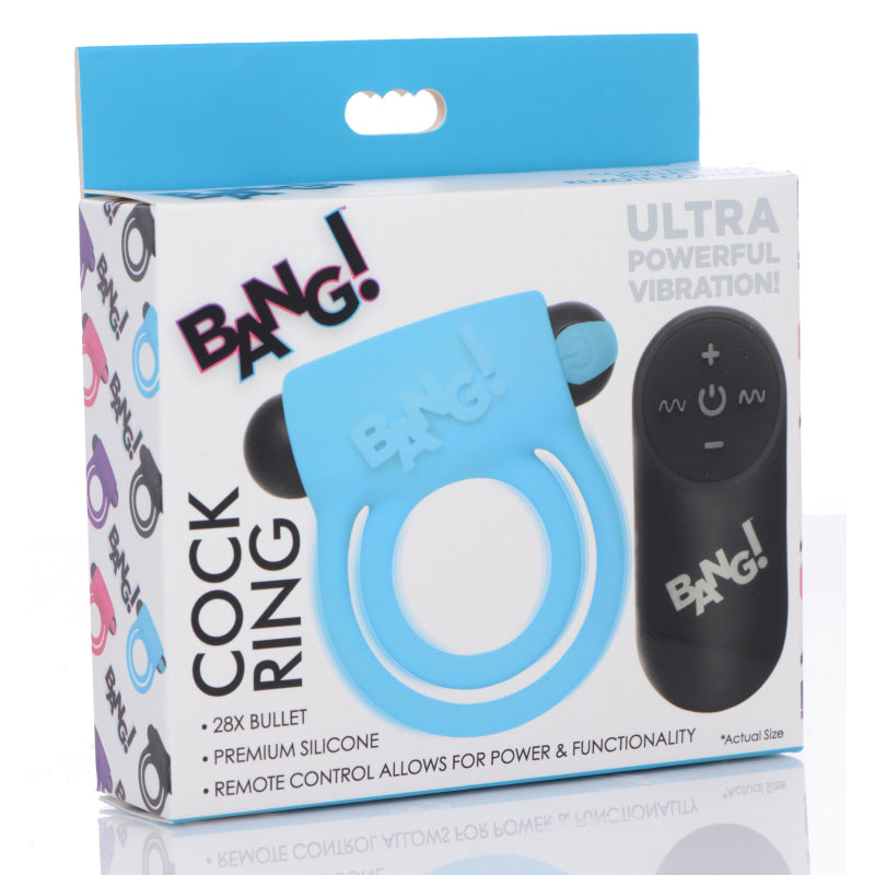 Bang - Silicone Cockring and Bullet With Remote Control - Blue