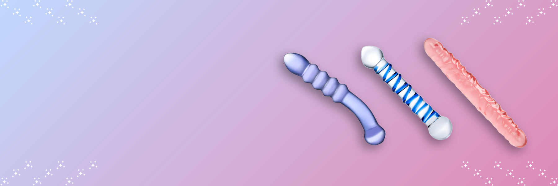 Three colorful glass dildos on a gradient background