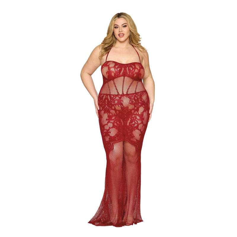 Bodystocking Gown Dmnd - One Size Queen - Red