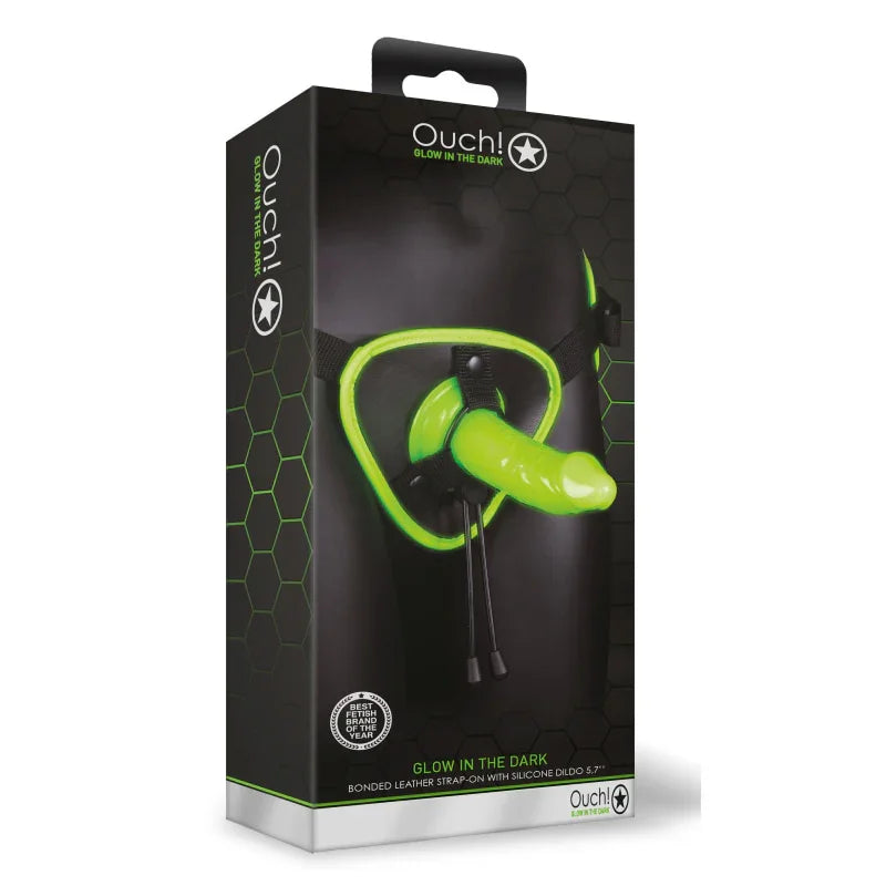 Bonded Leather Strap-on With Silicone Dildo 5.7 Inch - Glow in the Dark