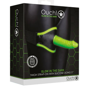Bonded Leather Strap-on With Silicone Dildo 5.7 Inch - Glow in the Dark