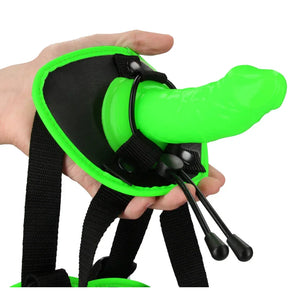 Bonded Leather Strap-on With Silicone Dildo 5.7 Inch - Glow in the Dark