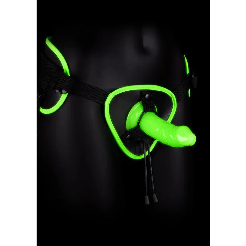 Bonded Leather Strap-on With Silicone Dildo 5.7 Inch - Glow in the Dark