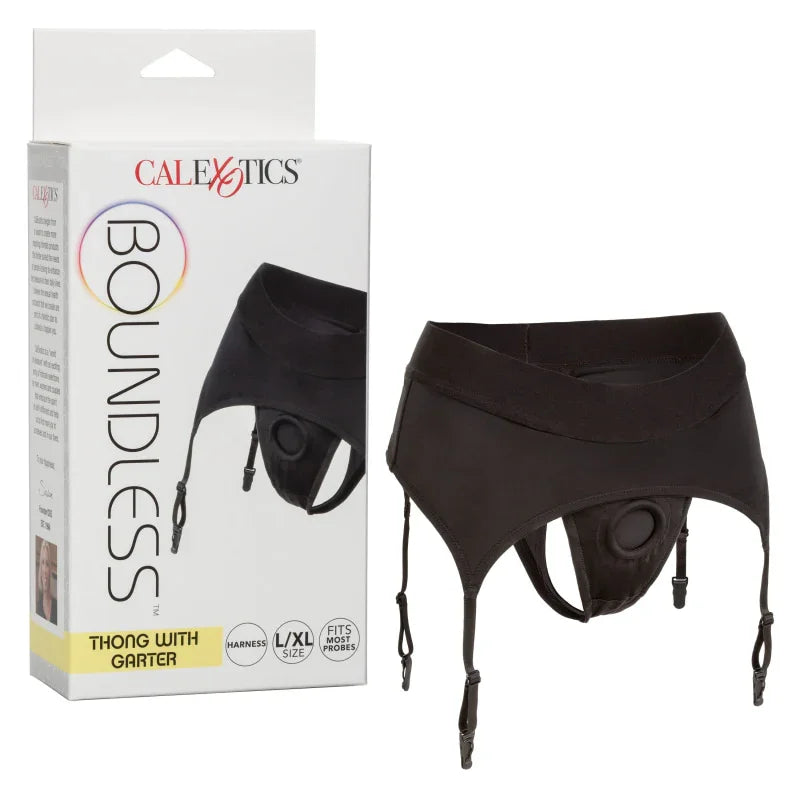 Boundless Thong With Garter - L/xl - Black - MyPleasure