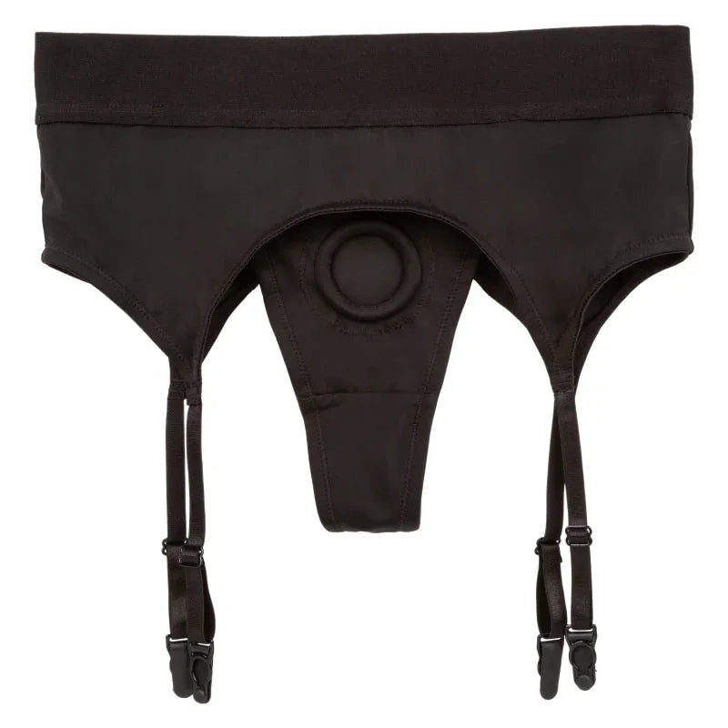 Boundless Thong With Garter - L/xl - Black - MyPleasure