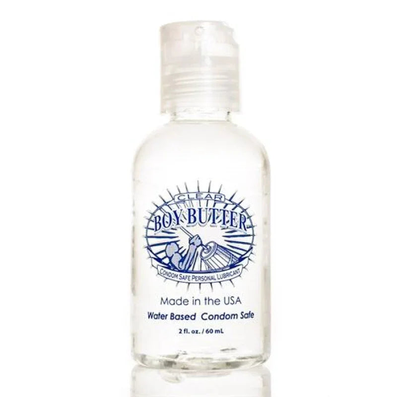 Boy Butter Clear water-based personal lubricant bottle, condom safe, 2 oz, made in USA