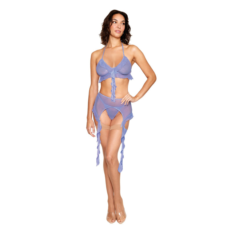 Bralette With Garter Belt and G-String - One Size - Lavender Haze