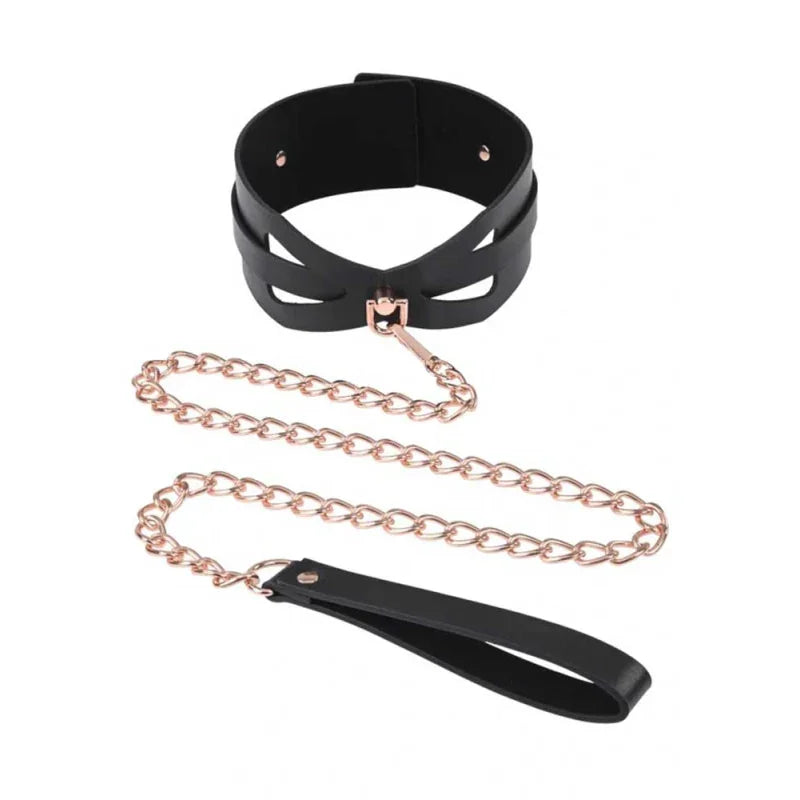 Brat Collar and Leash - Black / Rose Gold - MyPleasure
