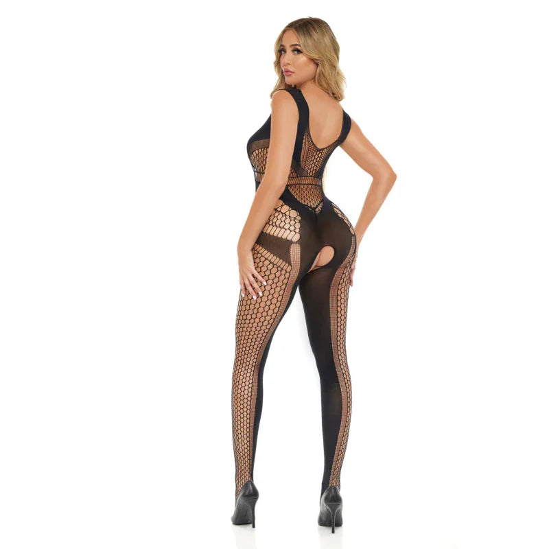 Catch Feelings Crotchless Bodystocking - One Size - Black