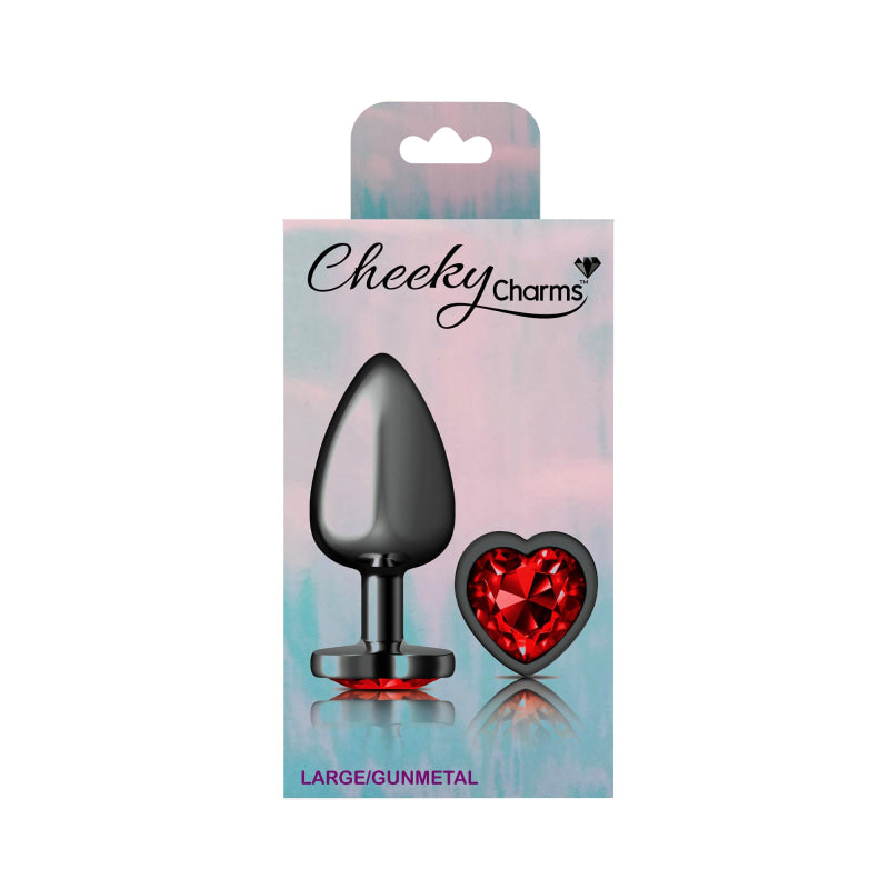 Cheeky Charms - Gunmetal Metal Butt Plug - Heart - Dark Red - Large