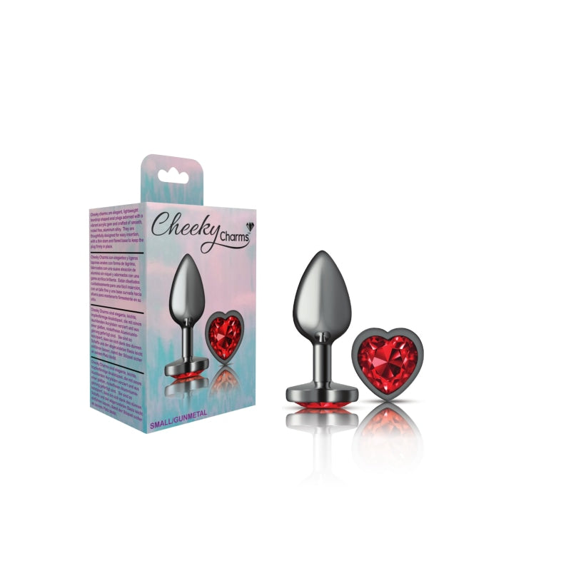 Cheeky Charms - Gunmetal Metal Butt Plug - Heart - Dark Red - Small - Anal Toys & Stimulators