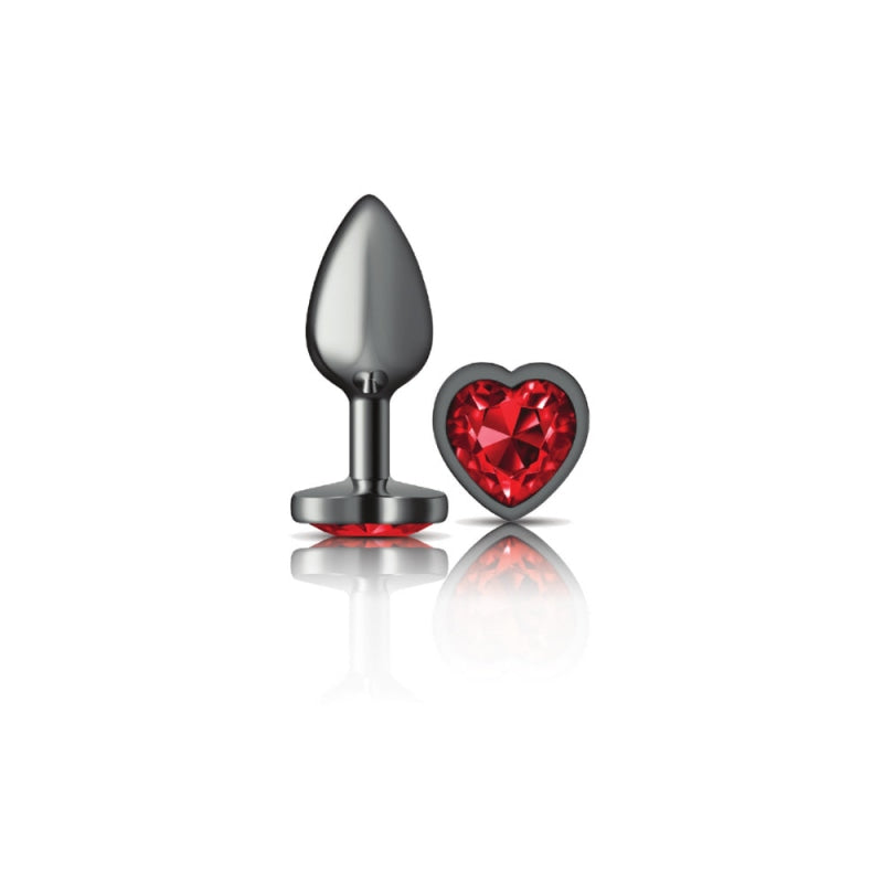 Cheeky Charms - Gunmetal Metal Butt Plug - Heart - Dark Red - Small - Anal Toys & Stimulators