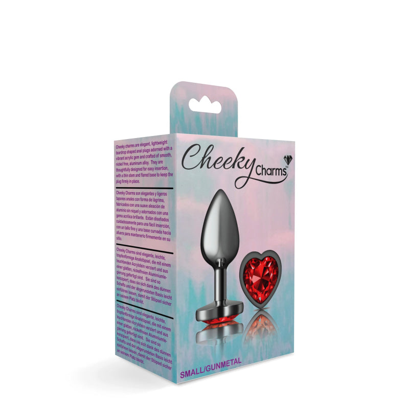 Cheeky Charms - Gunmetal Metal Butt Plug - Heart - Dark Red - Small